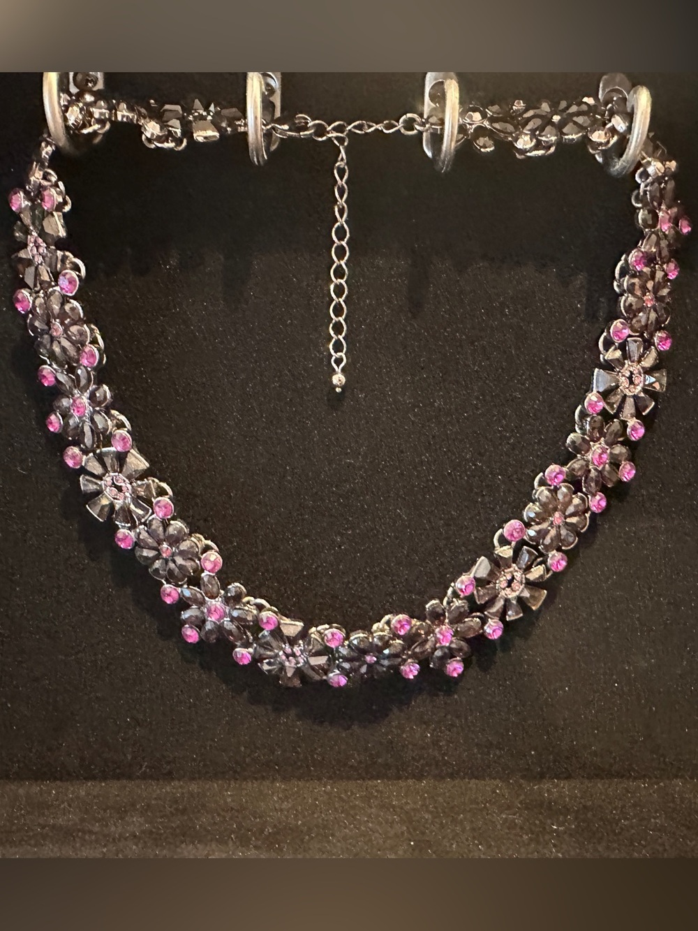Floral Crystal Choker Necklace in Pink and Gunmetal